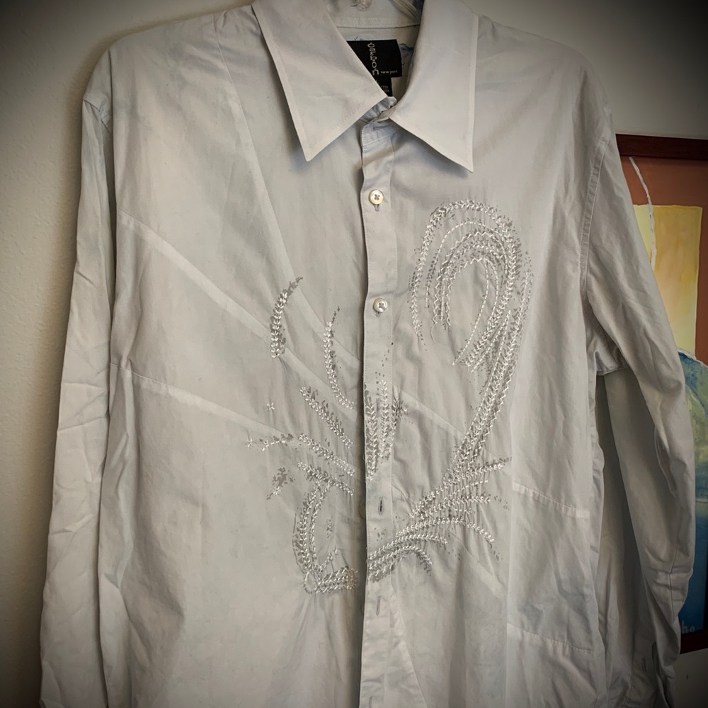 Fancy Embroidered Button Down Collared Shirt Sz L - image 1